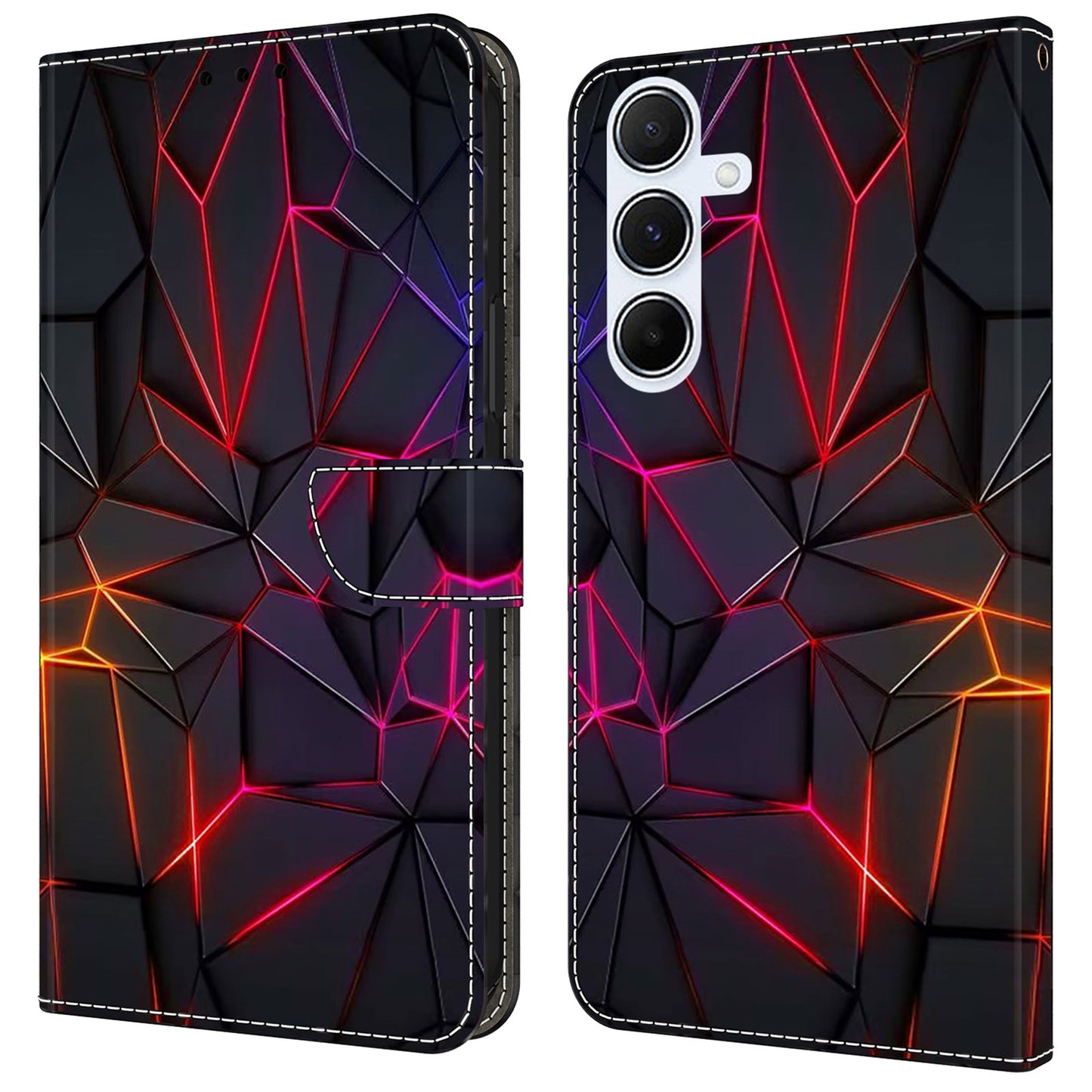 For Samsung Galaxy A16 5G / A16 4G Case Pattern Printed Protective Cover TPU+PU Leather Flip Phone Case - Red Cracks