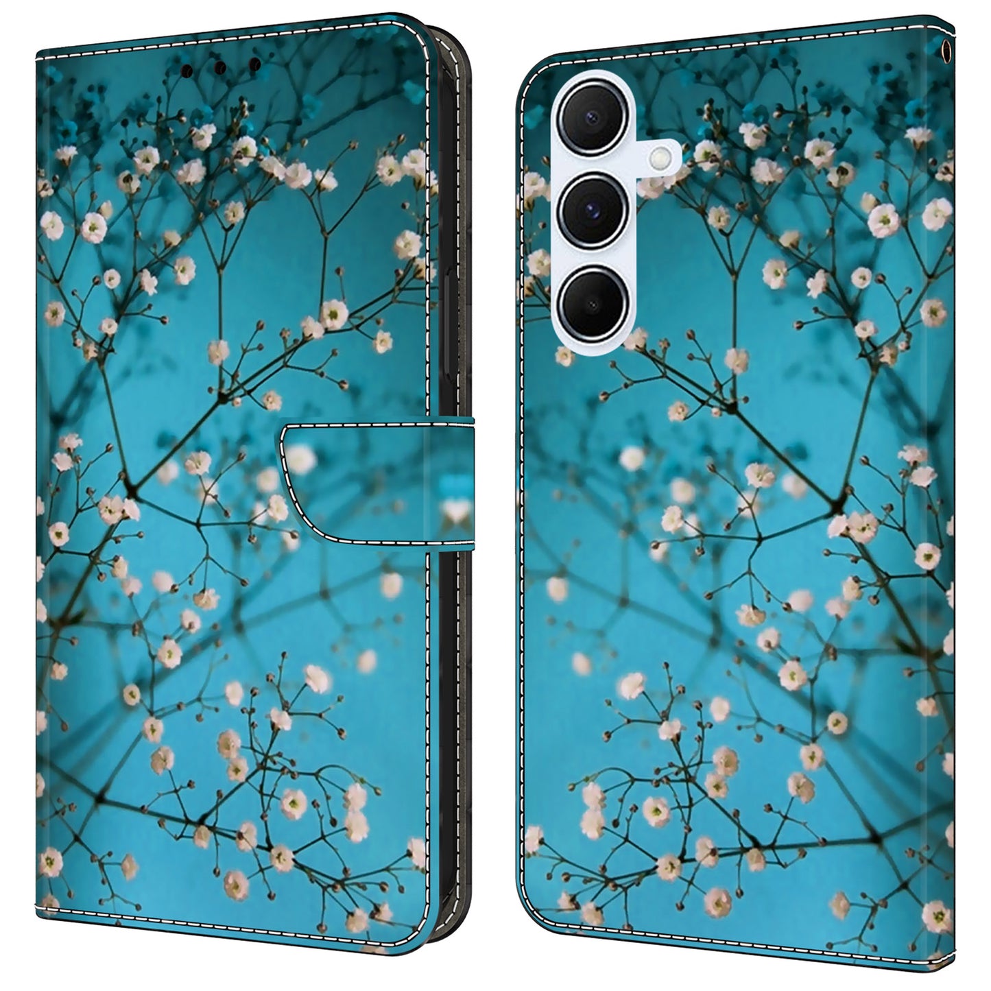For Samsung Galaxy A16 5G / A16 4G Case Pattern Printed Protective Cover TPU+PU Leather Flip Phone Case - Flower Branch
