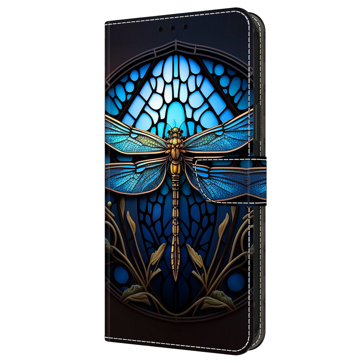 For Samsung Galaxy A16 5G / A16 4G Case Pattern Printed Protective Cover TPU+PU Leather Flip Phone Case - Blue Dragonfly