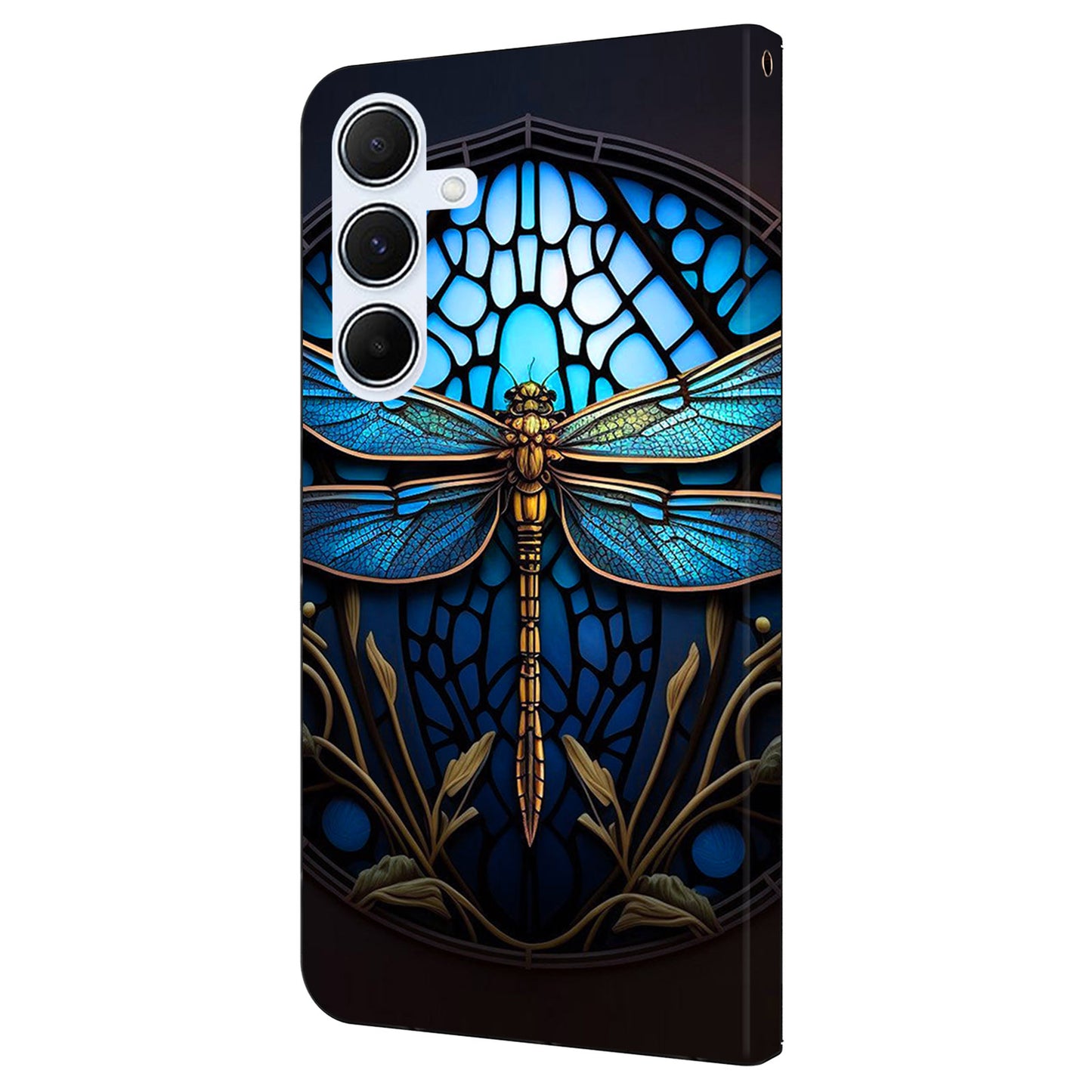 For Samsung Galaxy A16 5G / A16 4G Case Pattern Printed Protective Cover TPU+PU Leather Flip Phone Case - Blue Dragonfly