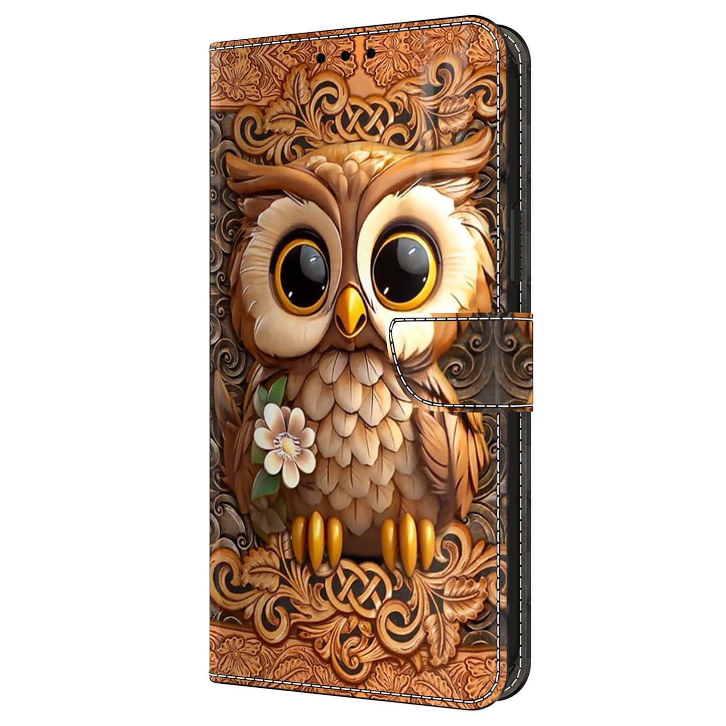 For Samsung Galaxy A16 5G / A16 4G Case Pattern Printed Protective Cover TPU+PU Leather Flip Phone Case - Red Owl