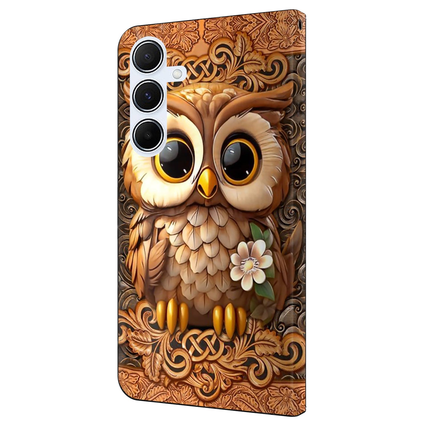 For Samsung Galaxy A16 5G / A16 4G Case Pattern Printed Protective Cover TPU+PU Leather Flip Phone Case - Red Owl