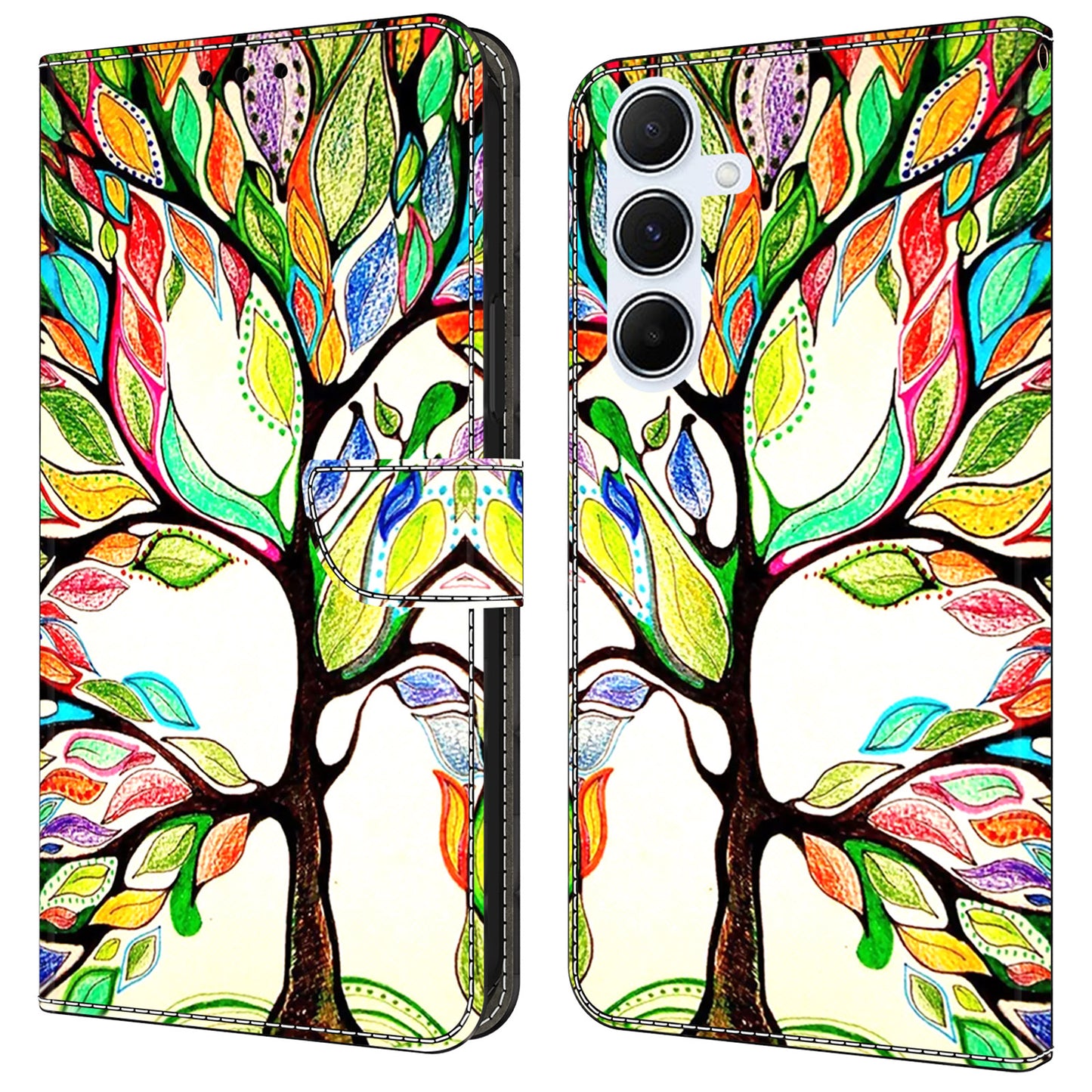 For Samsung Galaxy A16 5G / A16 4G Case Pattern Printed Protective Cover TPU+PU Leather Flip Phone Case - Tree