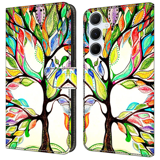 For Samsung Galaxy A16 5G / A16 4G Case Pattern Printed Protective Cover TPU+PU Leather Flip Phone Case - Tree