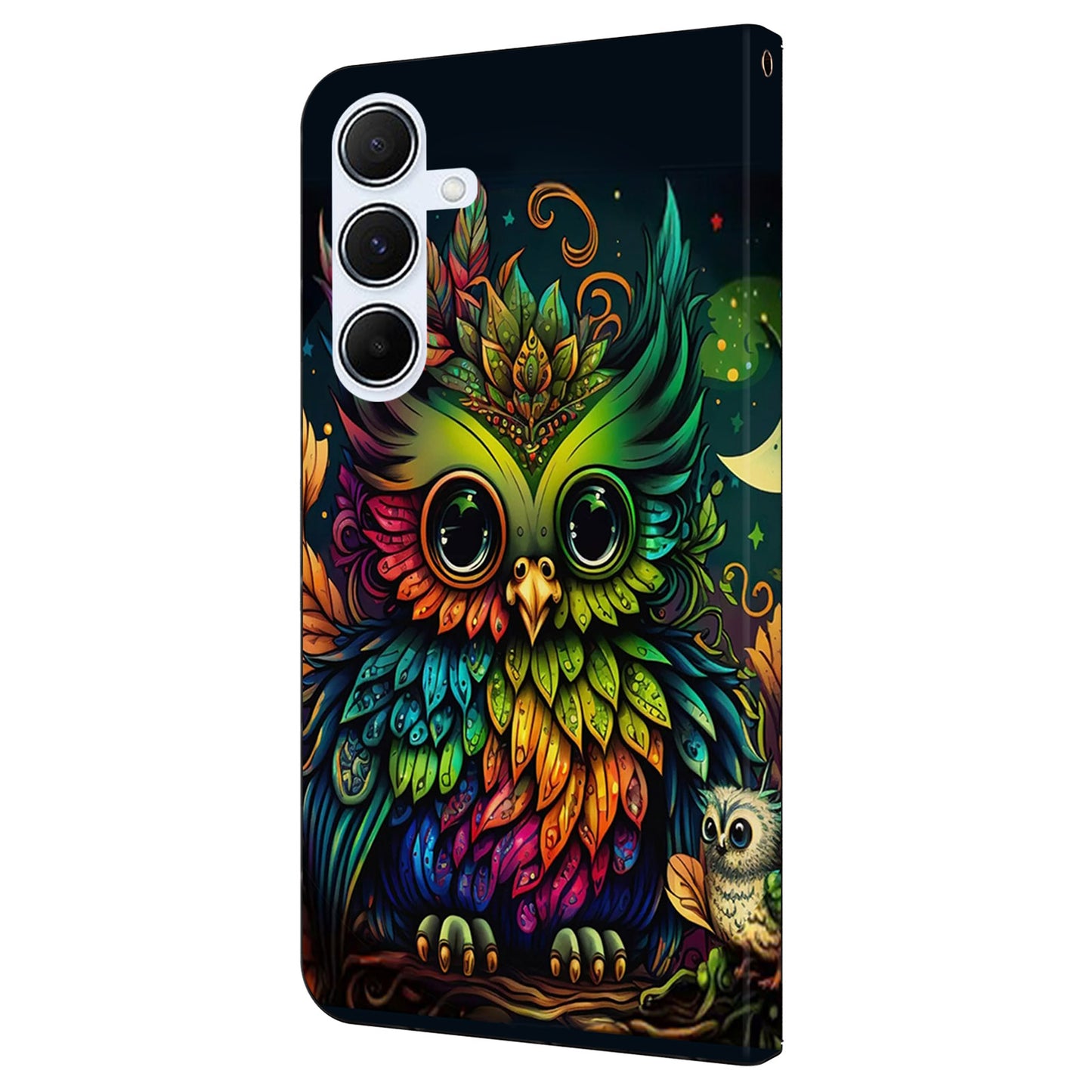 For Samsung Galaxy A16 5G / A16 4G Case Pattern Printed Protective Cover TPU+PU Leather Flip Phone Case - Colorful Owl