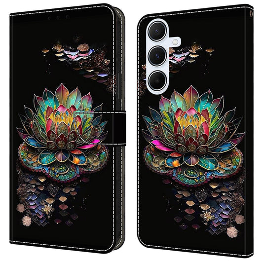 For Samsung Galaxy A16 5G / A16 4G Case Pattern Printed Protective Cover TPU+PU Leather Flip Phone Case - Lotus