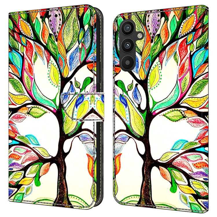 For Samsung Galaxy A34 5G Case Pattern Printed Protective Cover TPU+PU Leather Flip Phone Case - Tree