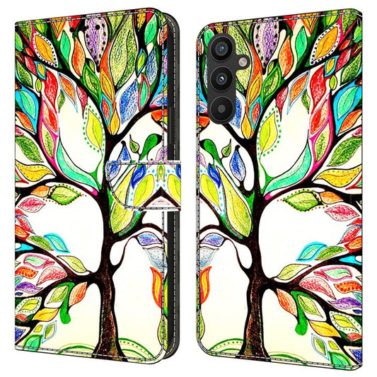 For Samsung Galaxy A34 5G Case Pattern Printed Protective Cover TPU+PU Leather Flip Phone Case - Tree
