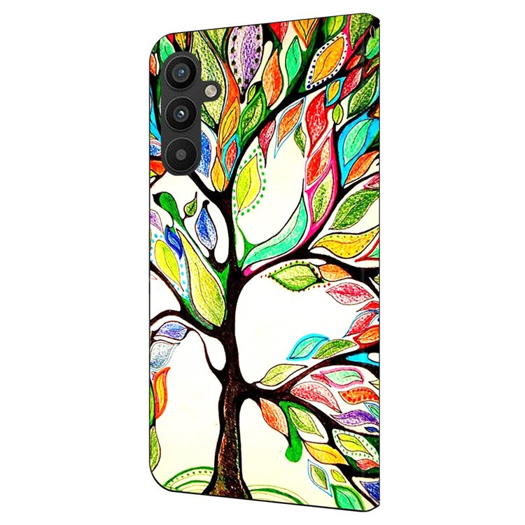 For Samsung Galaxy A34 5G Case Pattern Printed Protective Cover TPU+PU Leather Flip Phone Case - Tree