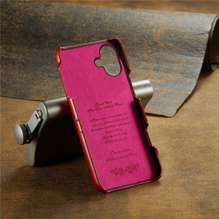 FIERRE SHANN For iPhone 16 Plus Case Waxy PU Leather+PC Card Holder Phone Cover - Red