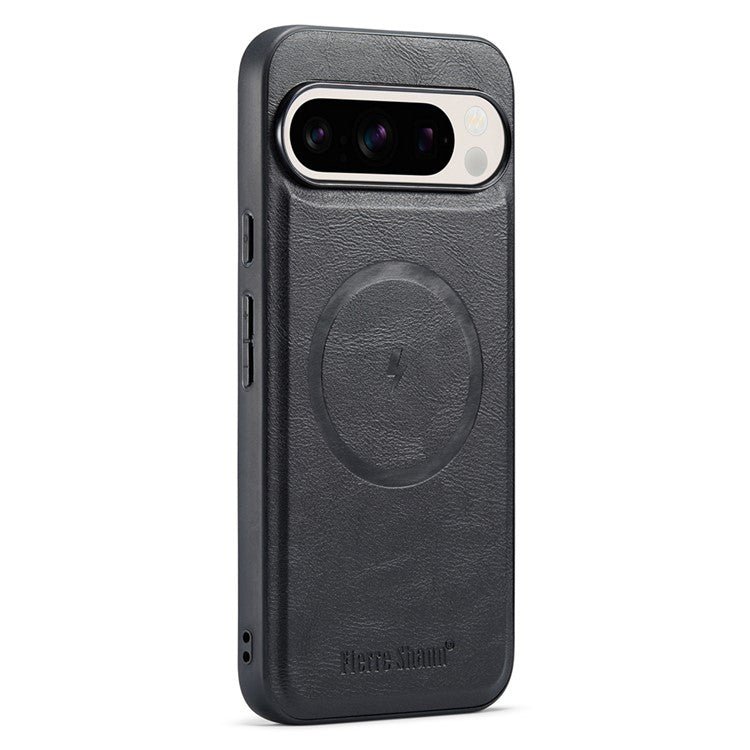 FIERRE SHANN 025 Style For Google Pixel 9 Pro XL Case Leather+TPU Detachable Card Slots Phone Cover - Black