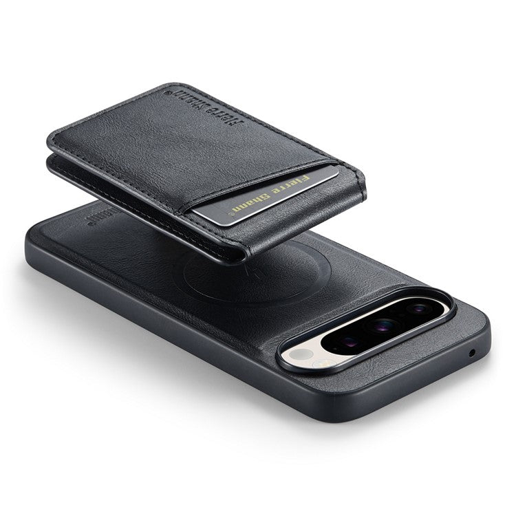 FIERRE SHANN 025 Style For Google Pixel 9 Pro XL Case Leather+TPU Detachable Card Slots Phone Cover - Black