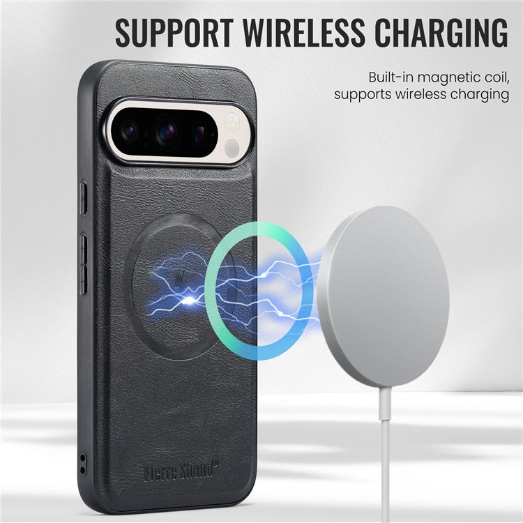 FIERRE SHANN 025 Style For Google Pixel 9 Pro XL Case Leather+TPU Detachable Card Slots Phone Cover - Black