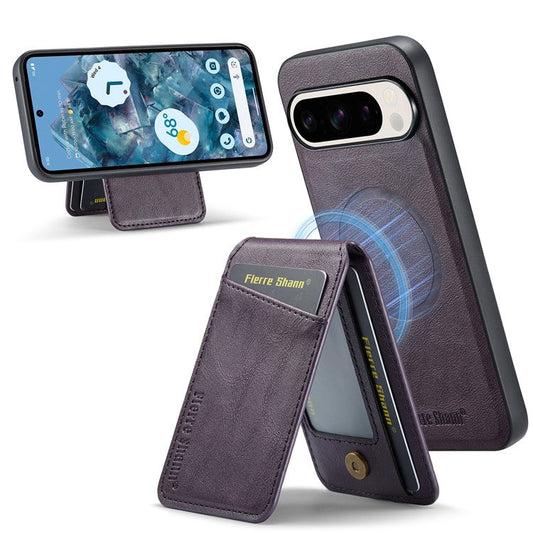 FIERRE SHANN 025 Style For Google Pixel 9 Pro XL Case Leather+TPU Detachable Card Slots Phone Cover - Purple