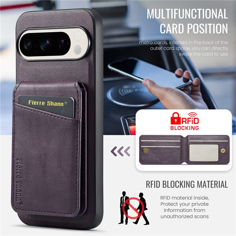 FIERRE SHANN 025 Style For Google Pixel 9 Pro XL Case Leather+TPU Detachable Card Slots Phone Cover - Purple