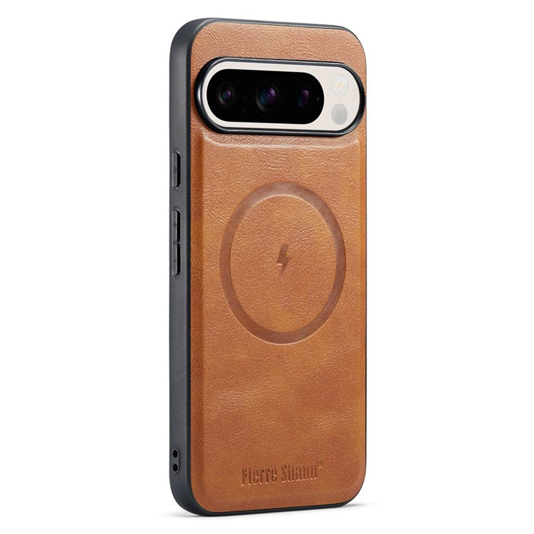 FIERRE SHANN 025 Style For Google Pixel 9 Pro XL Case Leather+TPU Detachable Card Slots Phone Cover - Brown