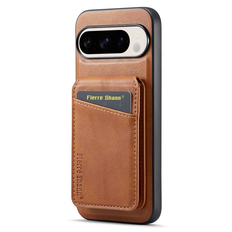 FIERRE SHANN 025 Style For Google Pixel 9 Pro XL Case Leather+TPU Detachable Card Slots Phone Cover - Brown