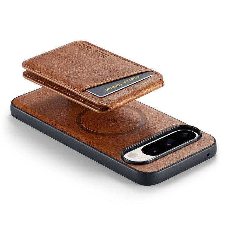 FIERRE SHANN 025 Style For Google Pixel 9 Pro XL Case Leather+TPU Detachable Card Slots Phone Cover - Brown