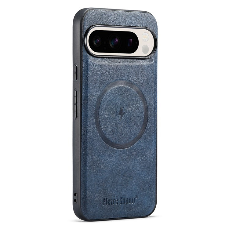 FIERRE SHANN 025 Style For Google Pixel 9 Pro XL Case Leather+TPU Detachable Card Slots Phone Cover - Blue