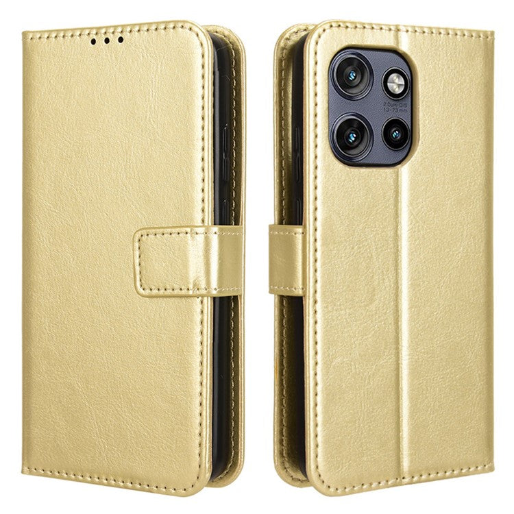 For Motorola Thinkphone 25 5G / Edge 50 Neo 5G / Moto S50 5G Case Crazy Horse Texture PU Leather Phone Wallet Cover - Gold