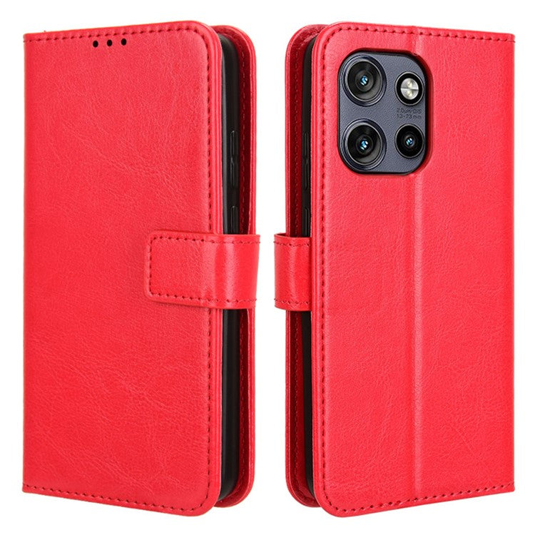 For Motorola Thinkphone 25 5G / Edge 50 Neo 5G / Moto S50 5G Case Crazy Horse Texture PU Leather Phone Wallet Cover - Red