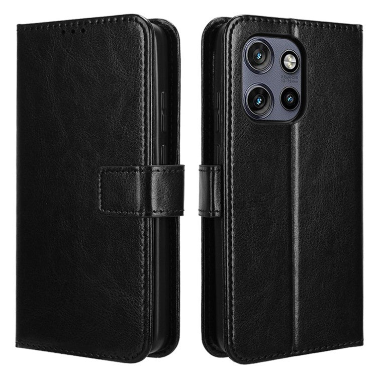 For Motorola Thinkphone 25 5G / Edge 50 Neo 5G / Moto S50 5G Case Crazy Horse Texture PU Leather Phone Wallet Cover - Black
