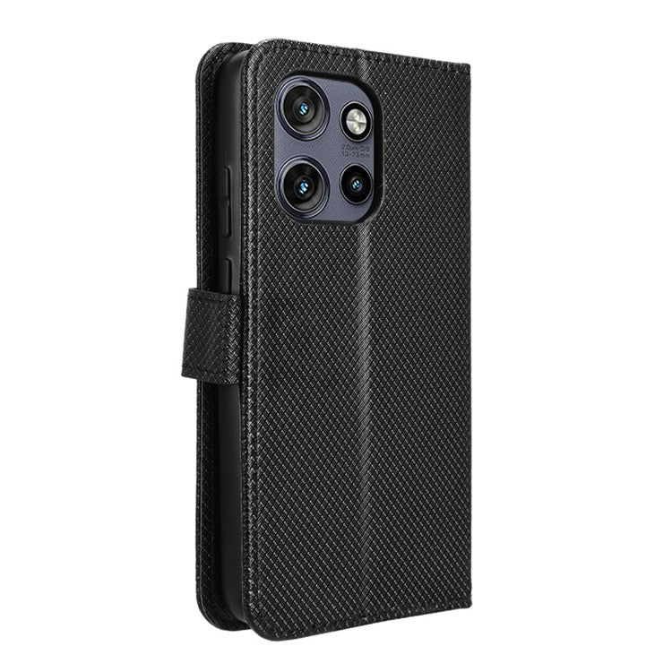For Motorola Thinkphone 25 5G / Edge 50 Neo 5G / Moto S50 5G Case PU Leather Diamond Texture Wallet Phone Cover - Black