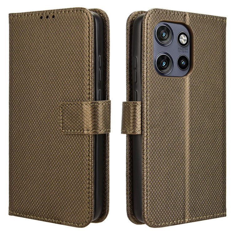 For Motorola Thinkphone 25 5G / Edge 50 Neo 5G / Moto S50 5G Case PU Leather Diamond Texture Wallet Phone Cover - Brown