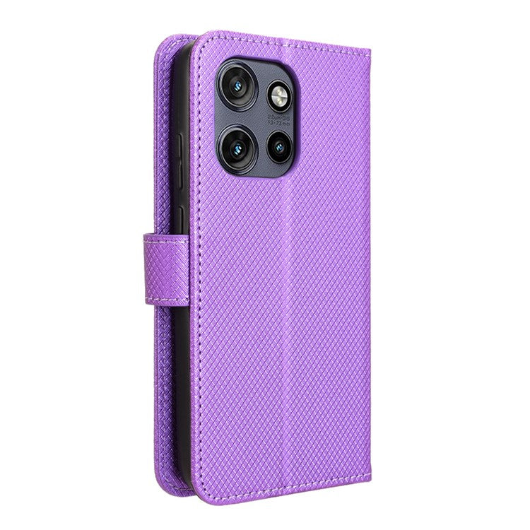 For Motorola Thinkphone 25 5G / Edge 50 Neo 5G / Moto S50 5G Case PU Leather Diamond Texture Wallet Phone Cover - Purple