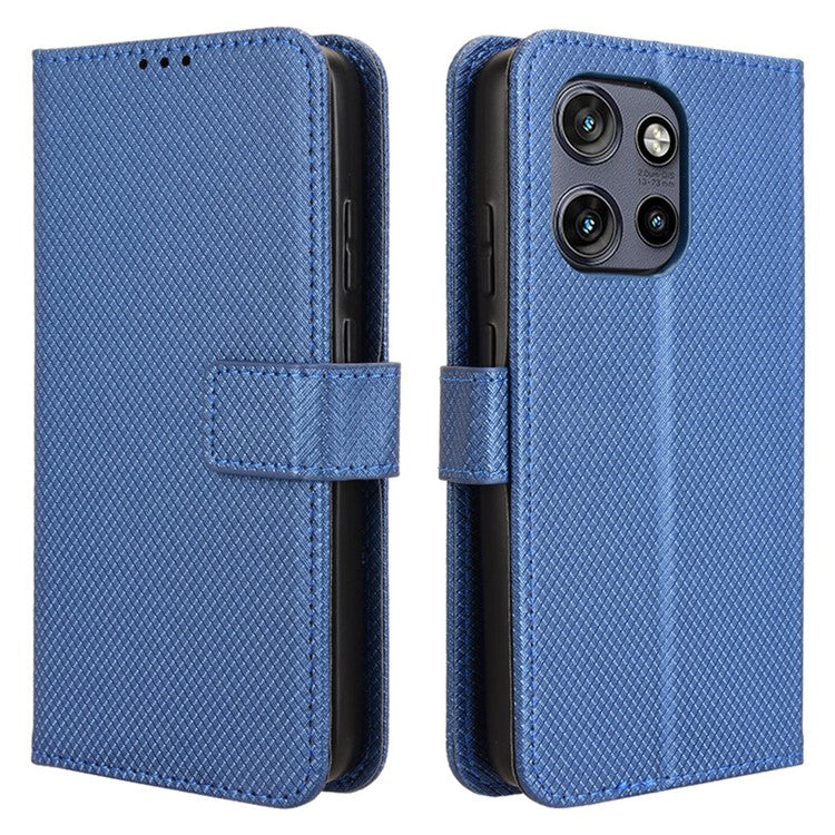 For Motorola Thinkphone 25 5G / Edge 50 Neo 5G / Moto S50 5G Case PU Leather Diamond Texture Wallet Phone Cover - Blue