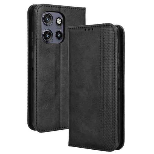 For Motorola Thinkphone 25 5G / Edge 50 Neo 5G / Moto S50 5G Leather Case Wallet Stand Retro Texture Phone Cover - Black