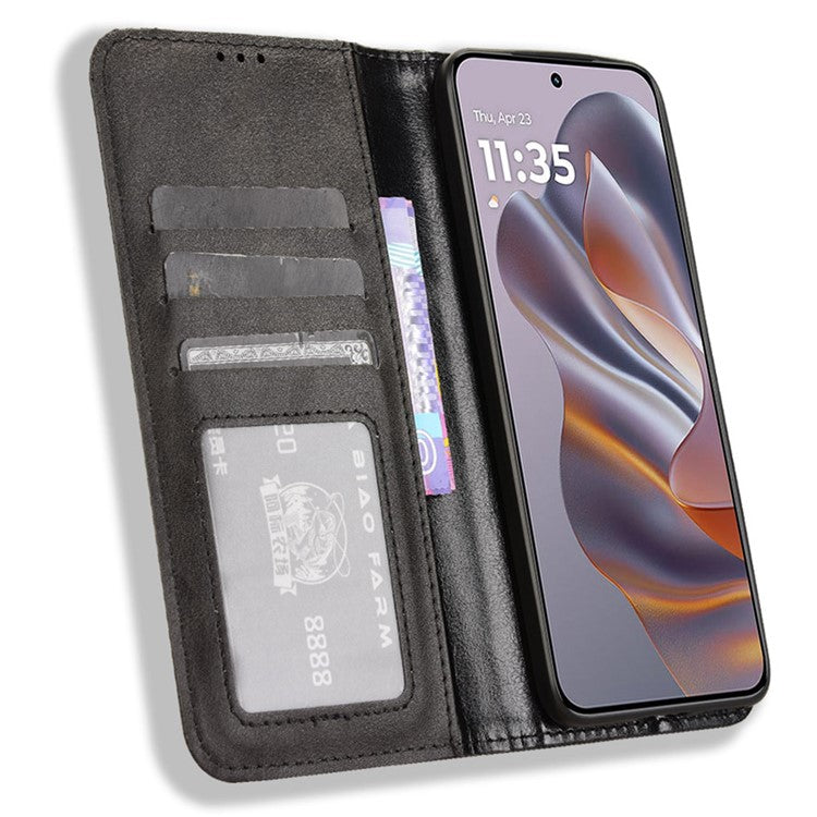 For Motorola Thinkphone 25 5G / Edge 50 Neo 5G / Moto S50 5G Leather Case Wallet Stand Retro Texture Phone Cover - Black