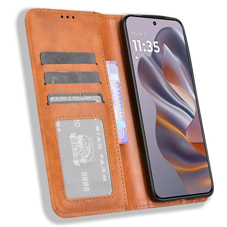 For Motorola Thinkphone 25 5G / Edge 50 Neo 5G / Moto S50 5G Leather Case Wallet Stand Retro Texture Phone Cover - Brown