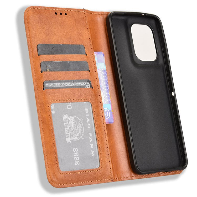 For Motorola Thinkphone 25 5G / Edge 50 Neo 5G / Moto S50 5G Leather Case Wallet Stand Retro Texture Phone Cover - Brown