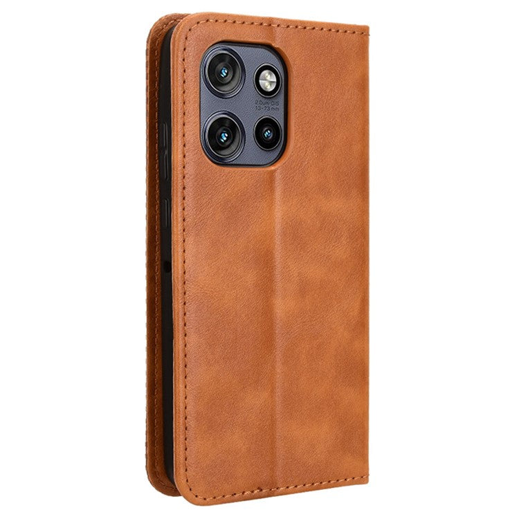 For Motorola Thinkphone 25 5G / Edge 50 Neo 5G / Moto S50 5G Leather Case Wallet Stand Retro Texture Phone Cover - Brown