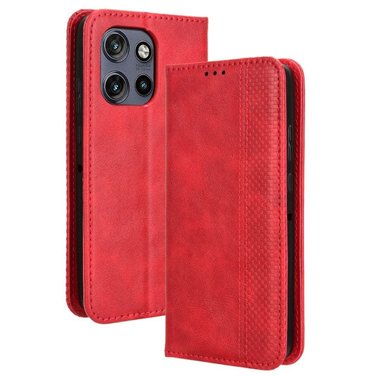 For Motorola Thinkphone 25 5G / Edge 50 Neo 5G / Moto S50 5G Leather Case Wallet Stand Retro Texture Phone Cover - Red