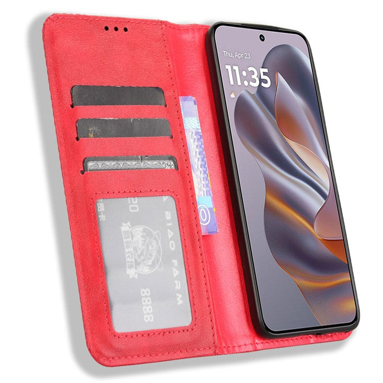 For Motorola Thinkphone 25 5G / Edge 50 Neo 5G / Moto S50 5G Leather Case Wallet Stand Retro Texture Phone Cover - Red