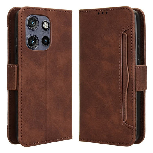 For Motorola Thinkphone 25 5G / Edge 50 Neo 5G / Moto S50 5G Leather Case Phone Wallet Cover with Multiple Card Slots - Brown