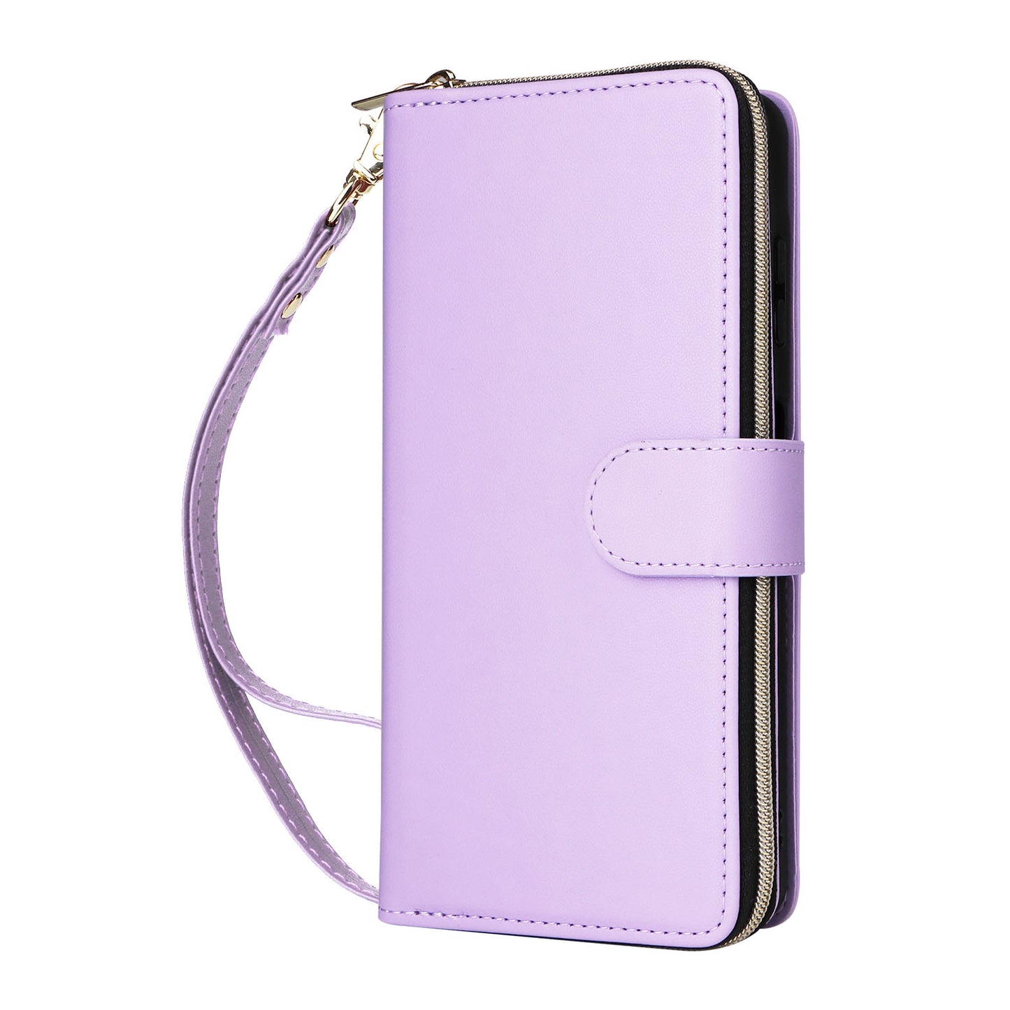 R20 For Samsung Galaxy A06 Case Zipper Pocket PU Leather Cover with 9 Card Slots - Light Purple