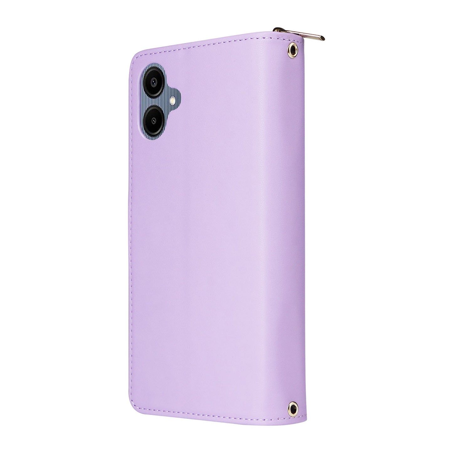 R20 For Samsung Galaxy A06 Case Zipper Pocket PU Leather Cover with 9 Card Slots - Light Purple