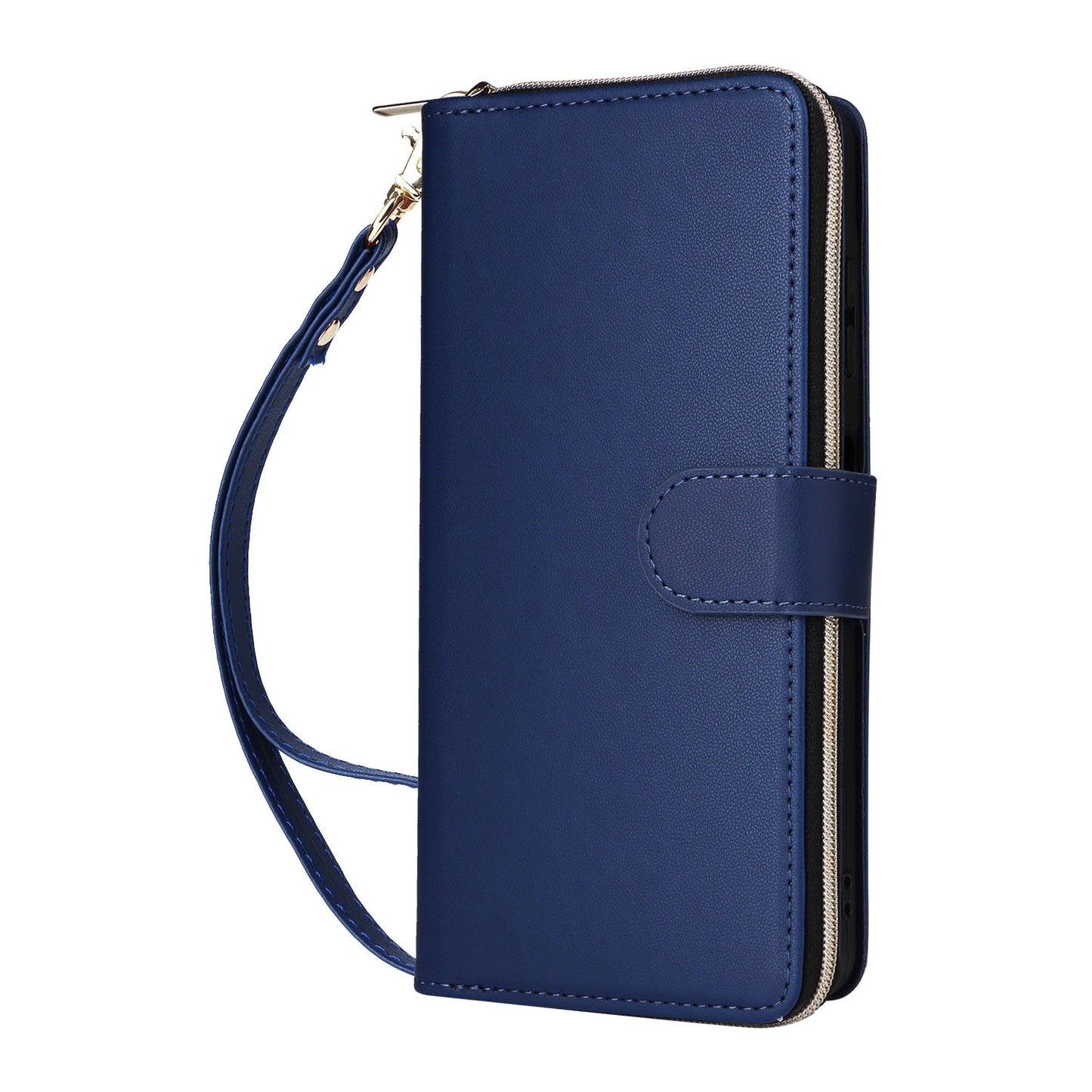R20 For Samsung Galaxy A06 Case Zipper Pocket PU Leather Cover with 9 Card Slots - Blue