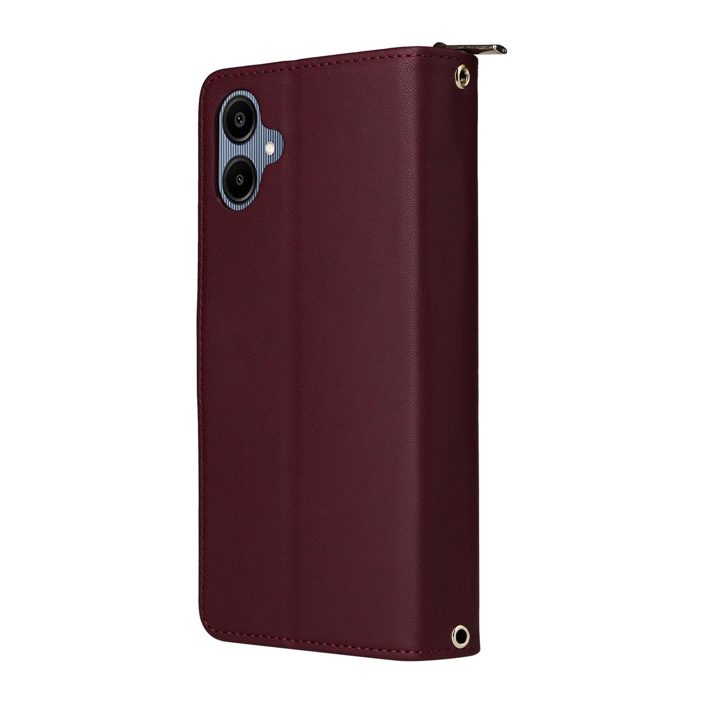 R20 For Samsung Galaxy A06 Case Zipper Pocket PU Leather Cover with 9 Card Slots - Wine Red