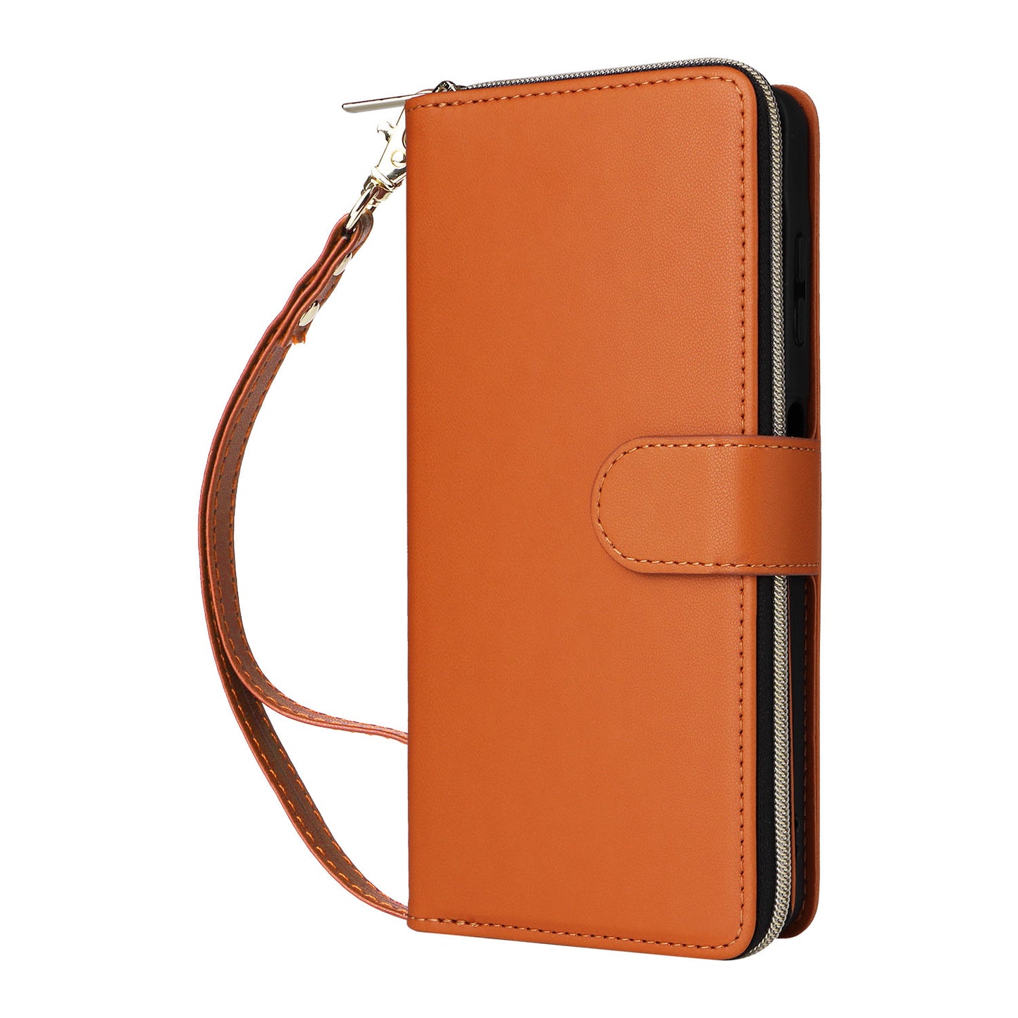 R20 For Samsung Galaxy A06 Case Zipper Pocket PU Leather Cover with 9 Card Slots - Brown