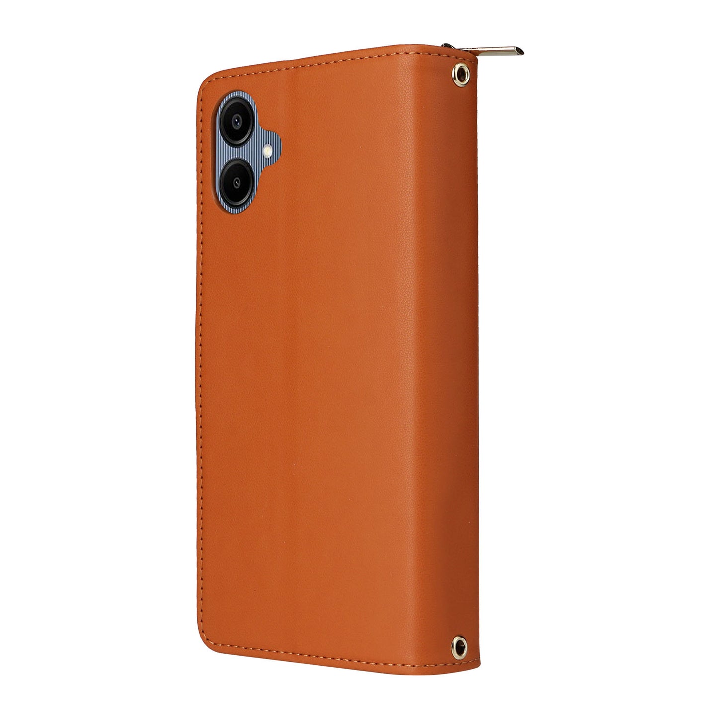 R20 For Samsung Galaxy A06 Case Zipper Pocket PU Leather Cover with 9 Card Slots - Brown