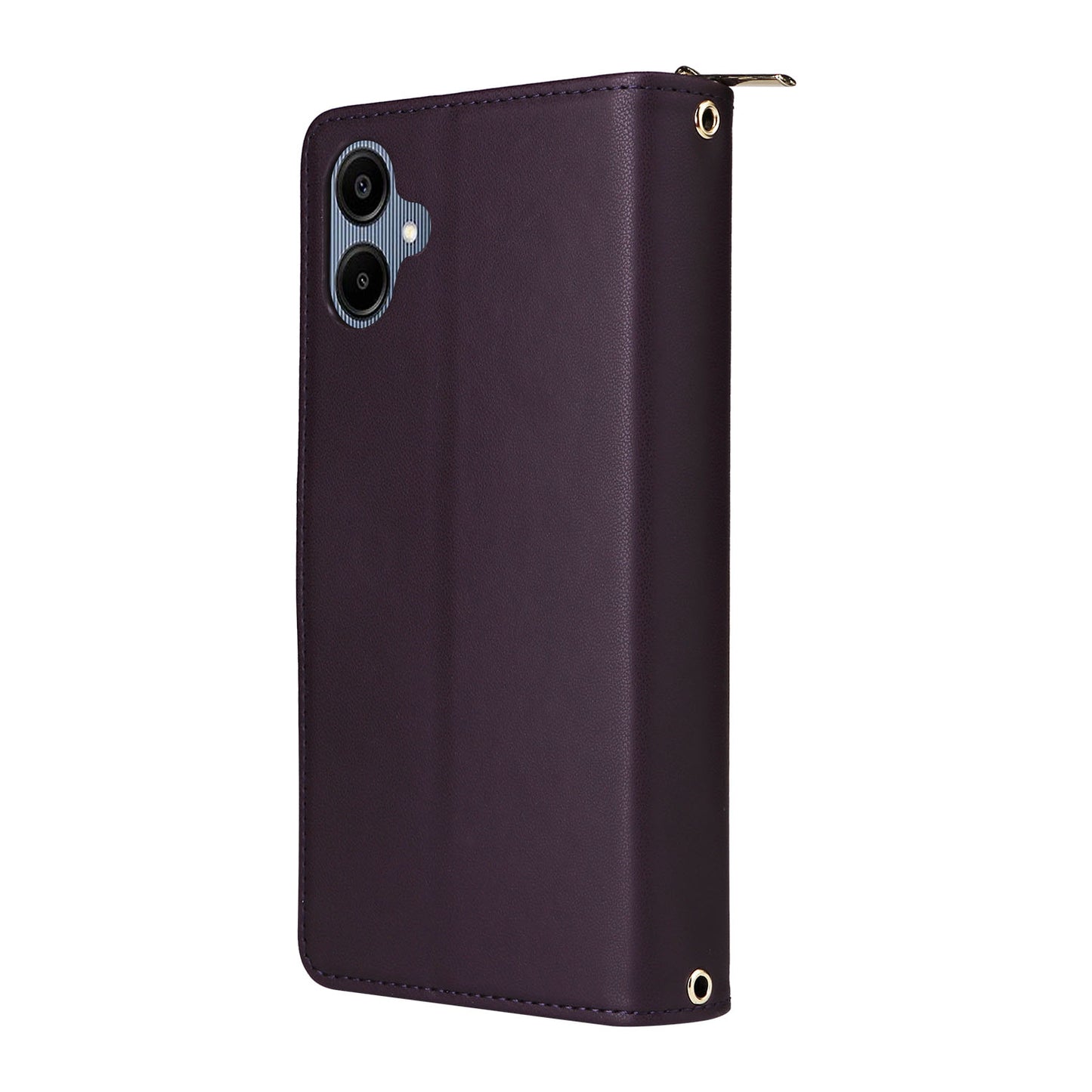 R20 For Samsung Galaxy A06 Case Zipper Pocket PU Leather Cover with 9 Card Slots - Dark Purple