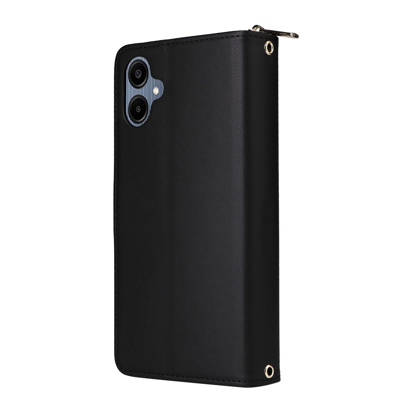 R20 For Samsung Galaxy A06 Case Zipper Pocket PU Leather Cover with 9 Card Slots - Black