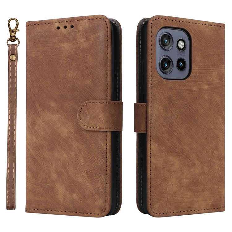 For Motorola Thinkphone 25 5G / Edge 50 Neo 5G / Moto S50 5G Wallet Case RFID Blocking PU Leather Cover Stand View - Brown