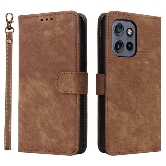 For Motorola Thinkphone 25 5G / Edge 50 Neo 5G / Moto S50 5G Wallet Case RFID Blocking PU Leather Cover Stand View - Brown