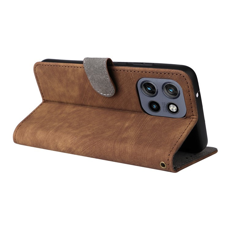 For Motorola Thinkphone 25 5G / Edge 50 Neo 5G / Moto S50 5G Wallet Case RFID Blocking PU Leather Cover Stand View - Brown