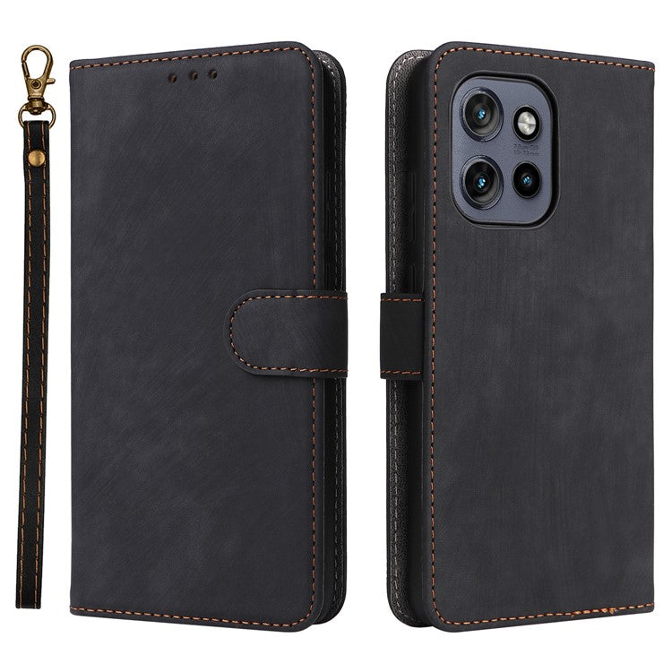 For Motorola Thinkphone 25 5G / Edge 50 Neo 5G / Moto S50 5G Wallet Case RFID Blocking PU Leather Cover Stand View - Black